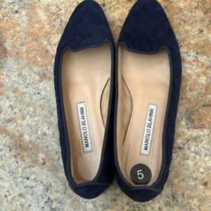 Manila Blahnik navy blue suede slipper flat. Size 5
